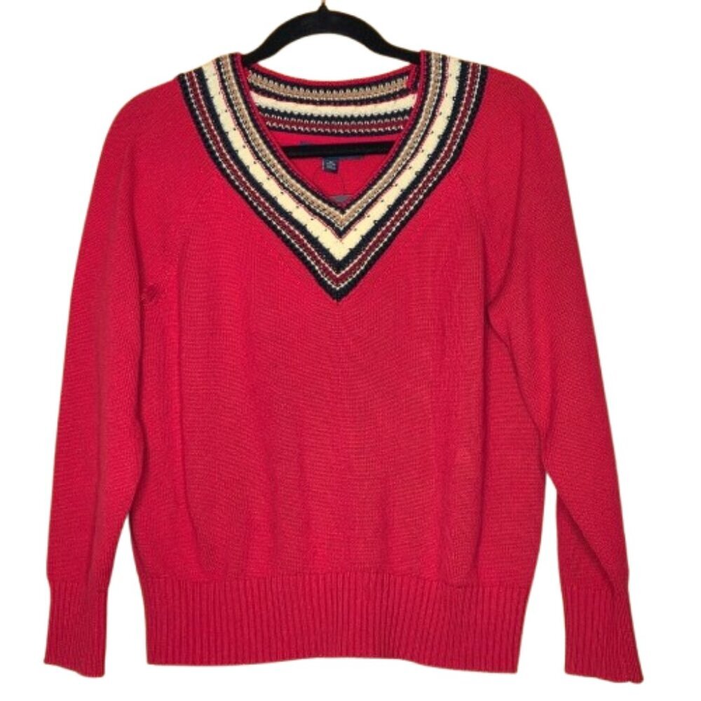 NWT Tommy Hilfiger Women's Sportswear V-Neck Sweater, Scarlet